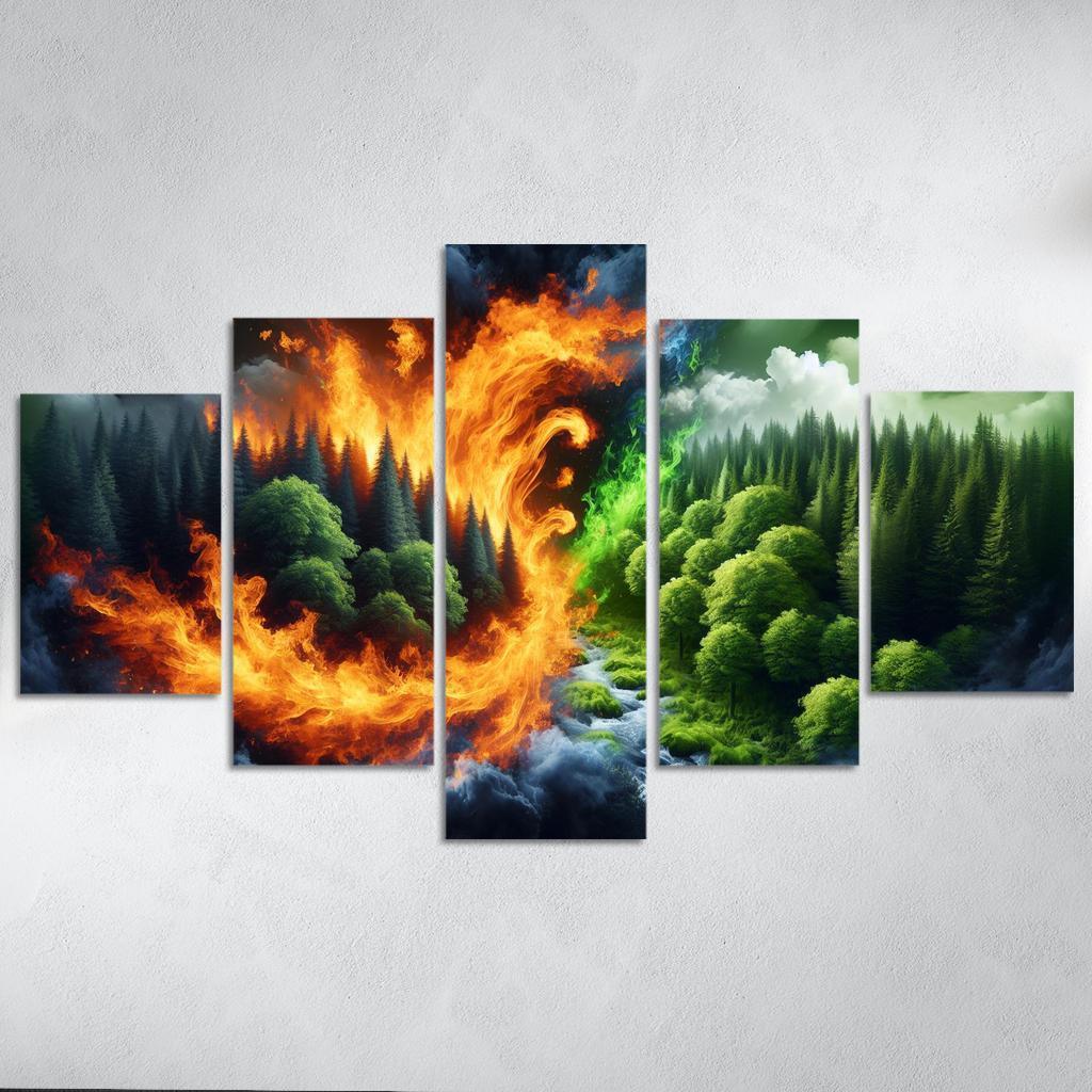 Flames of Awareness The Reality of Wildfires 5 Piece HD Canvas Wall Art-Original Frame