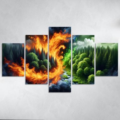 Flames of Awareness The Reality of Wildfires 5 Piece HD Canvas Wall Art-Original Frame