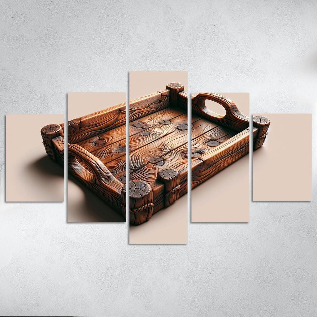 Rustic Wooden Tray with Handles 5 Piece HD Canvas Wall Art-Original Frame