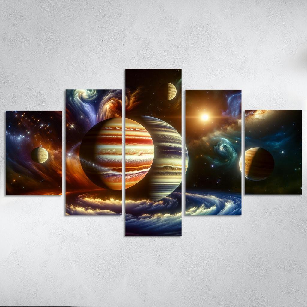 The Dance of Gas Giants in Exoplanetary Systems 5 Piece HD Canvas Wall Art-Original Frame