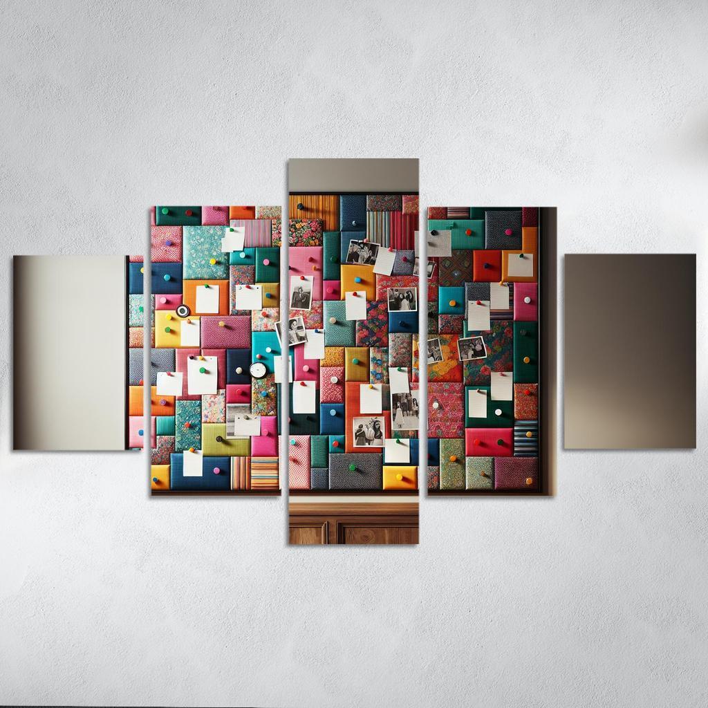 Fabric-Covered Cork Bulletin Board 5 Piece HD Canvas Wall Art-Original Frame