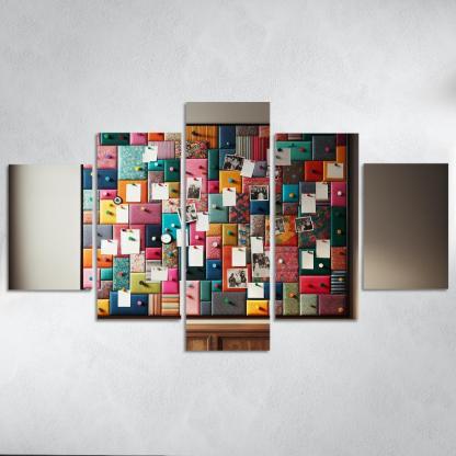 Fabric-Covered Cork Bulletin Board 5 Piece HD Canvas Wall Art-Original Frame