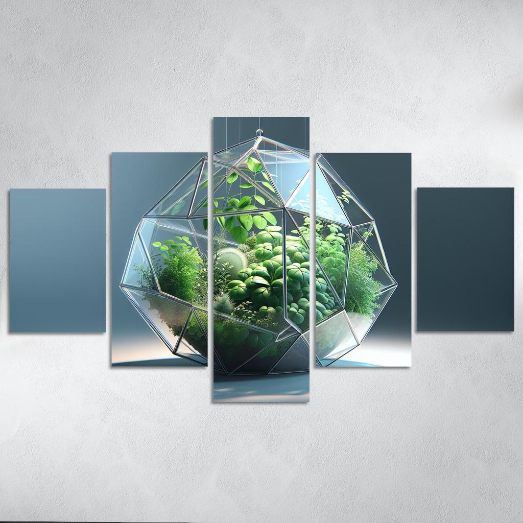 Sculptural Glass Terrarium 5 Piece HD Canvas Wall Art-Original Frame