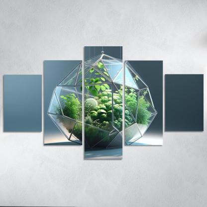 Sculptural Glass Terrarium 5 Piece HD Canvas Wall Art-Original Frame
