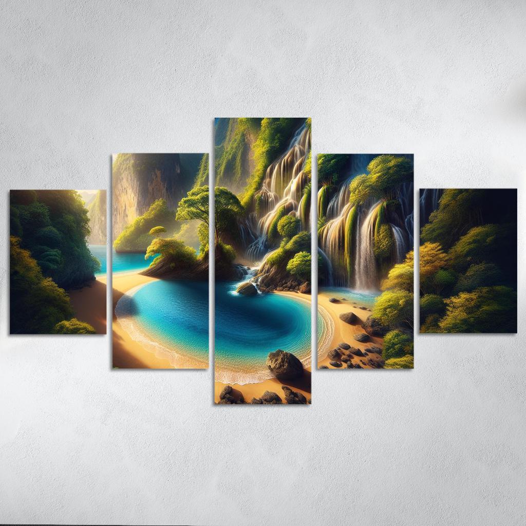 Crystal Lagoon Hidden Waterfall Escape Multi-panel Paintings