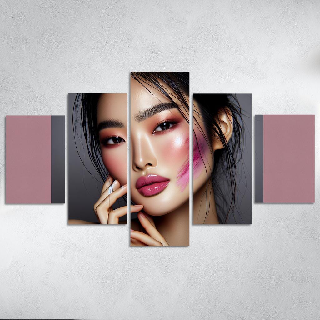Monochrome Makeup Cohesive Looks 5 Piece HD Canvas Wall Art-Original Frame