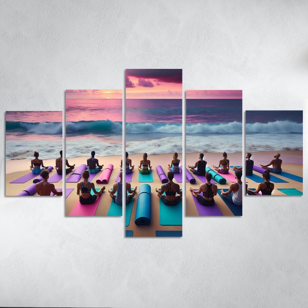 Waves Of Serenity Yoga On The Shore Modern Paintings Frame