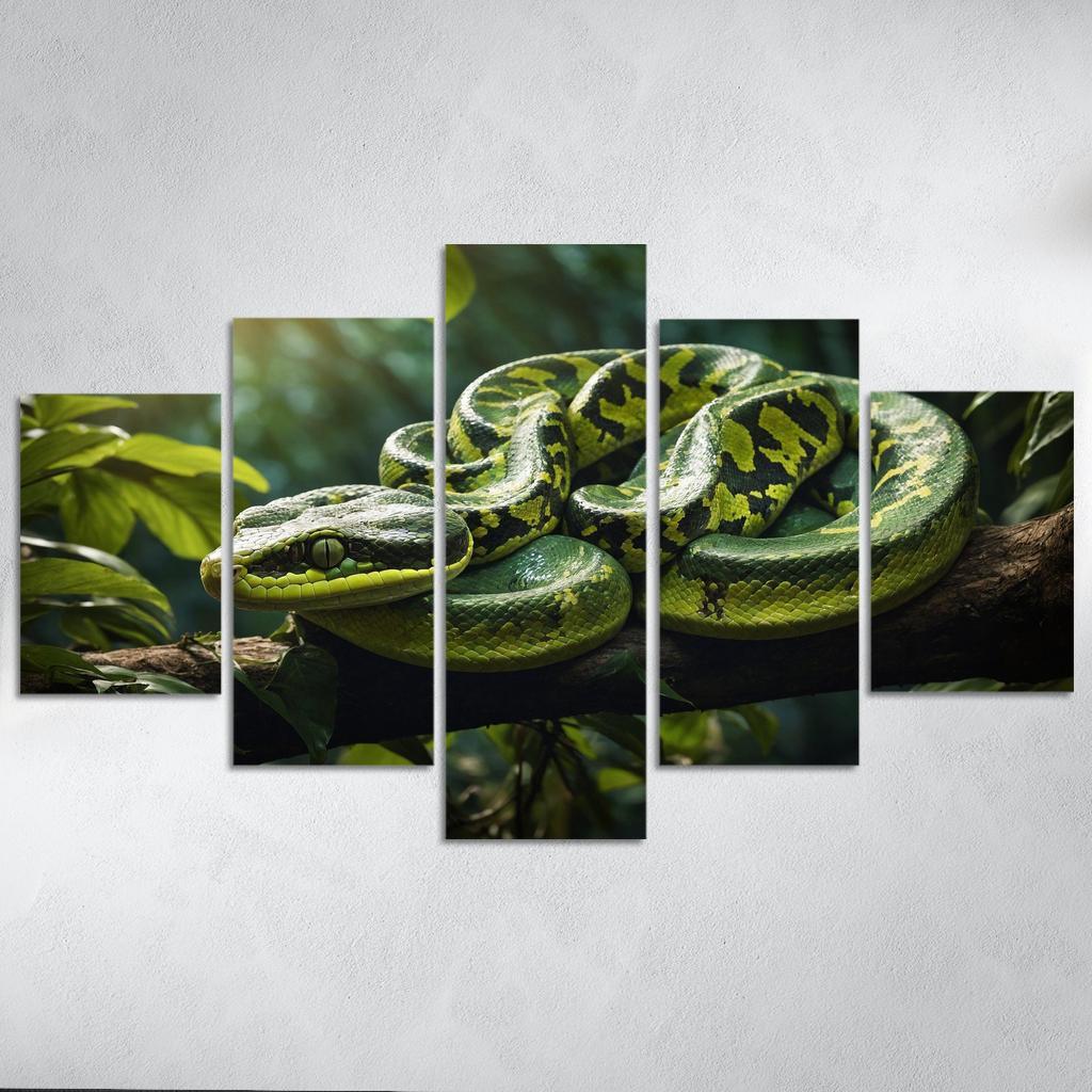 The Elegant Green Tree Python In A Tropical Setting Framed Paintings