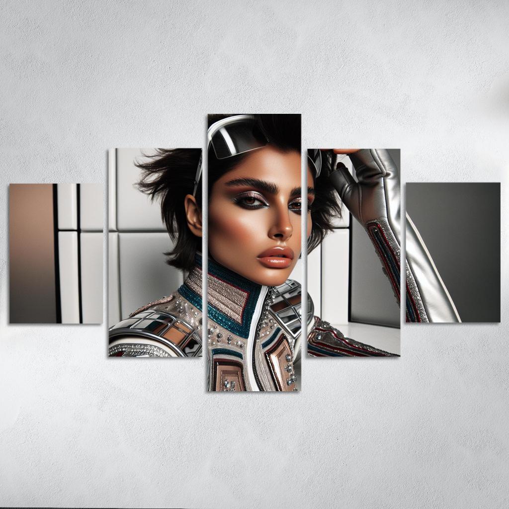 Retro Futurism Fashioning the Future 5 Piece HD Canvas Wall Art-Original Frame
