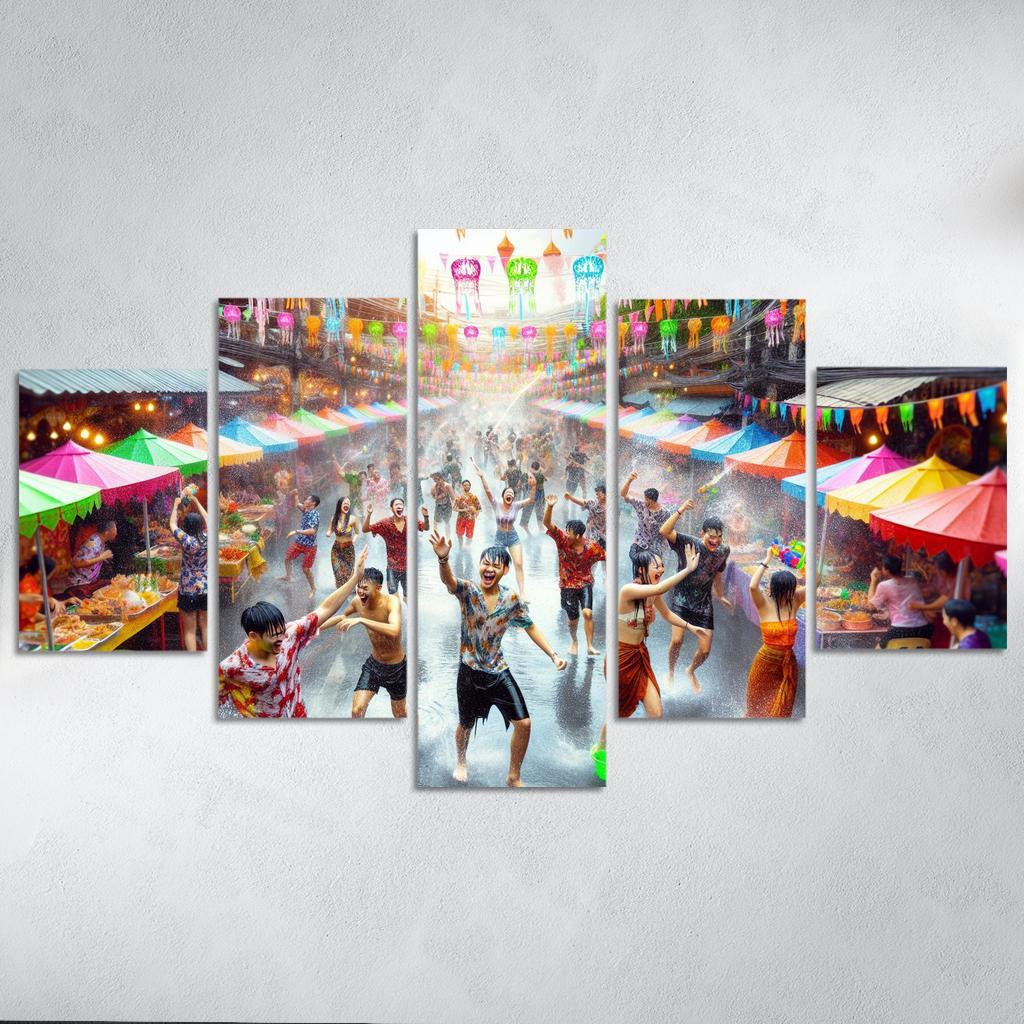 Songkran Water Festival Canvas Paintings Frame