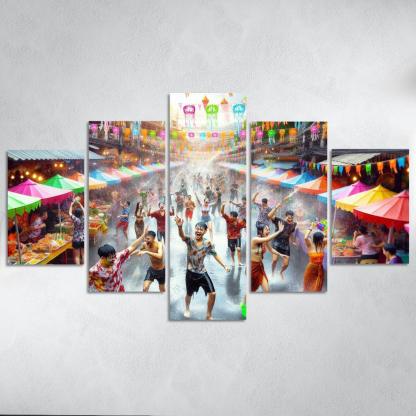Songkran Water Festival Canvas Paintings Frame