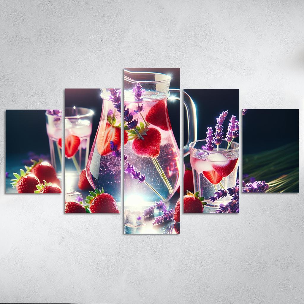 Strawberry Lavender Infused Water 5 Piece HD Canvas Wall Art-Original Frame