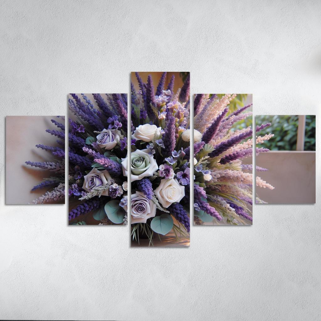 Lavender Dreams A Calming Floral Design 5 Piece HD Canvas Wall Art-Original Frame