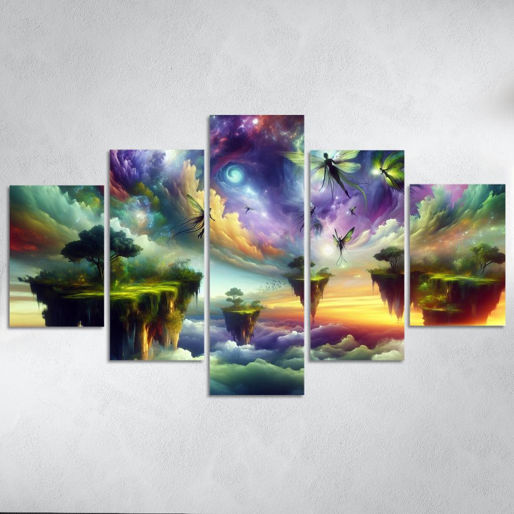 The Aetherium Realm A Dimension of Endless Skies 5 Piece HD Canvas Wall Art-Original Frame