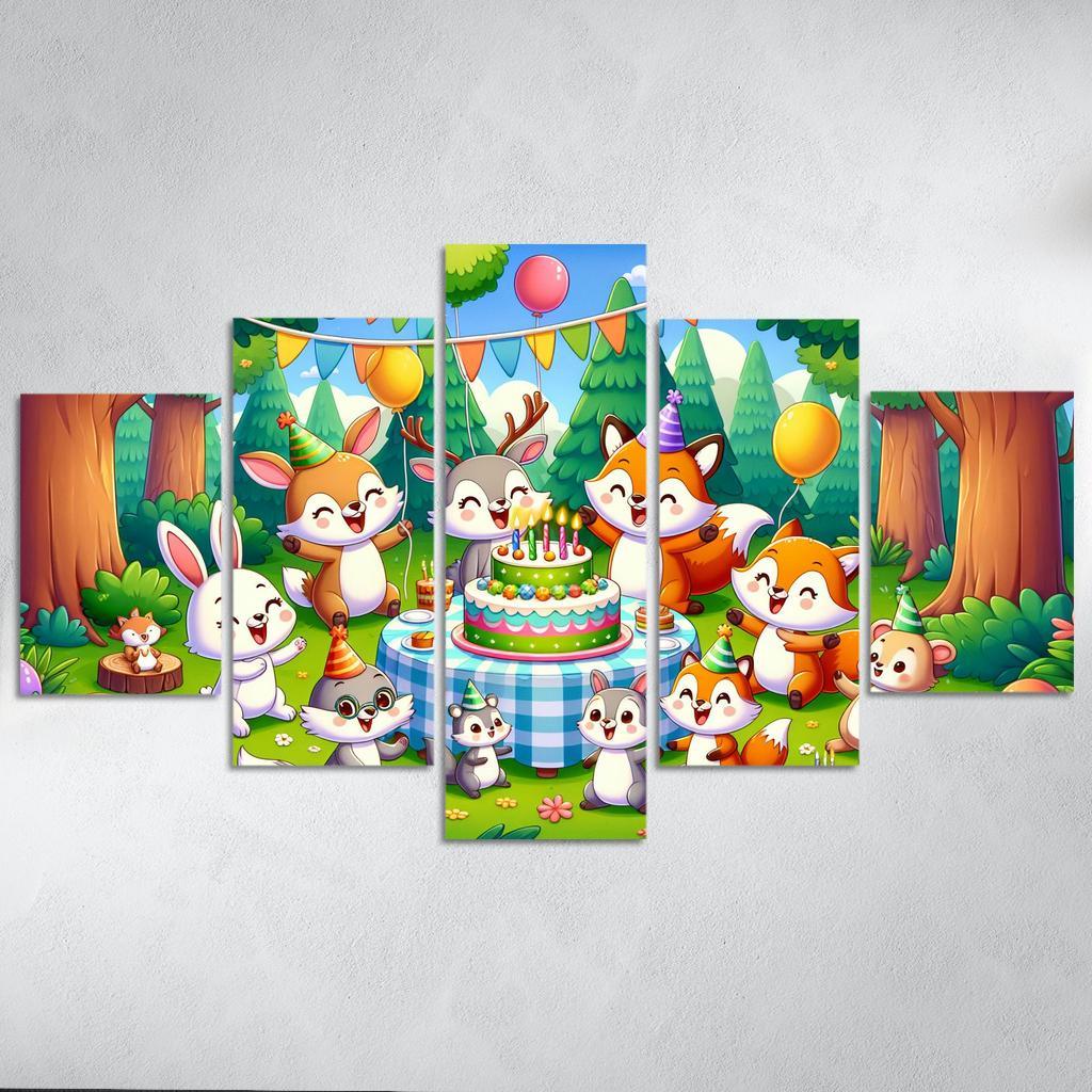 Whimsical Woodland Party 5 Piece HD Canvas Wall Art-Original Frame