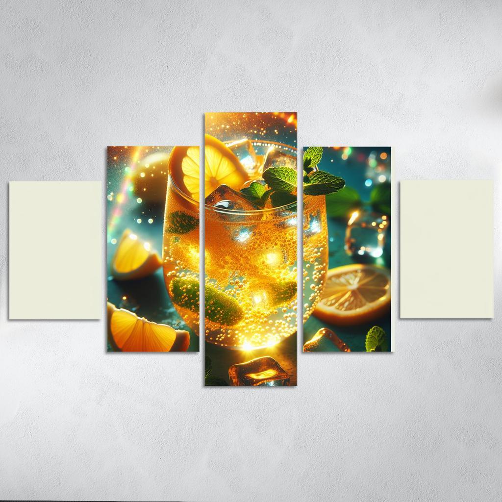 Golden Turmeric Ginger Lemonade 5 Piece HD Canvas Wall Art-Original Frame