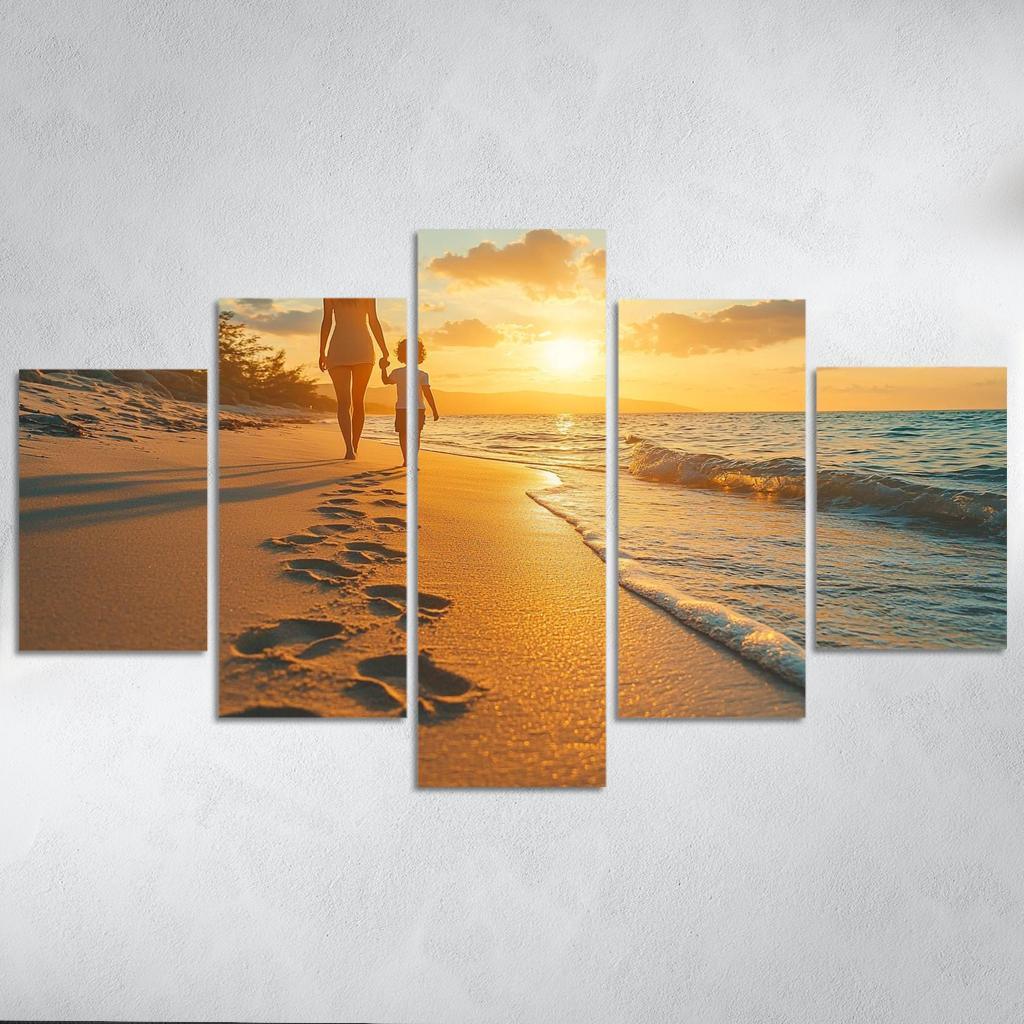 Footprints In The Sand A Mothers Guiding Steps Canvas Paintings Frame