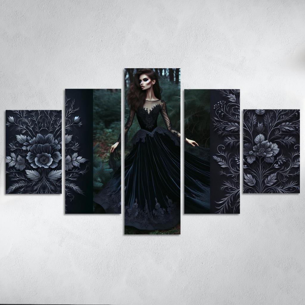 Gothic Romance Dark Elegance 5 Piece HD Canvas Wall Art-Original Frame