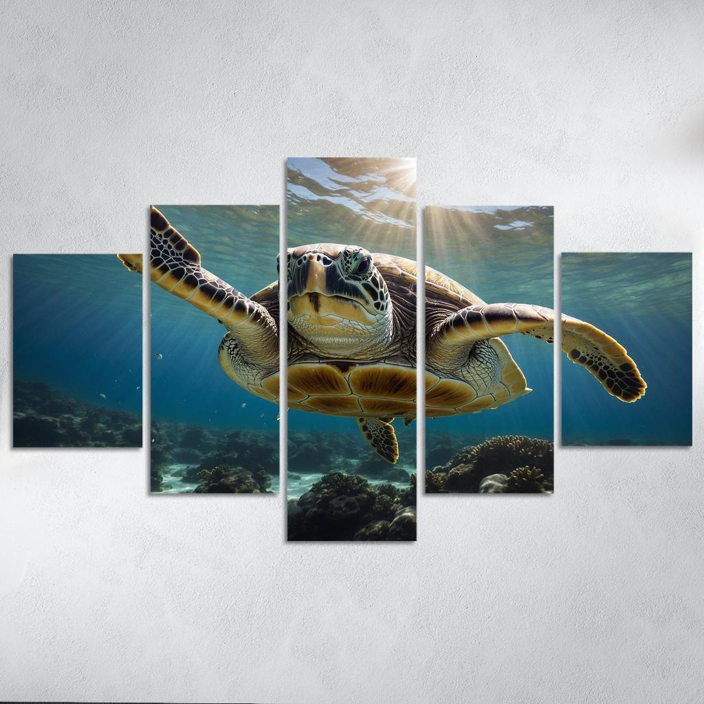 The Stunning Green Sea Turtle In Tropical Waters Canvas Paintings Frame