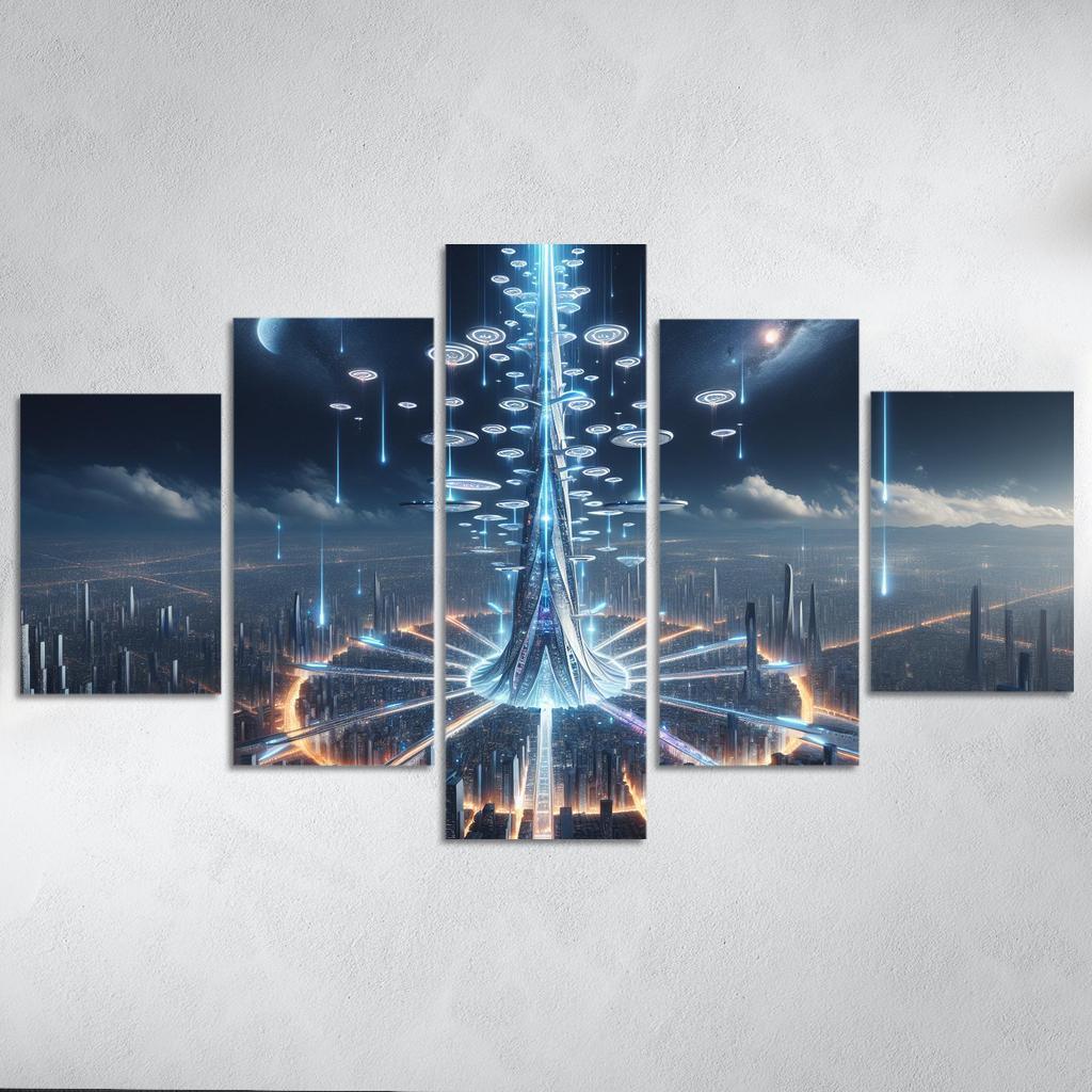 The Technomancer's Spire 5 Piece HD Canvas Wall Art-Original Frame