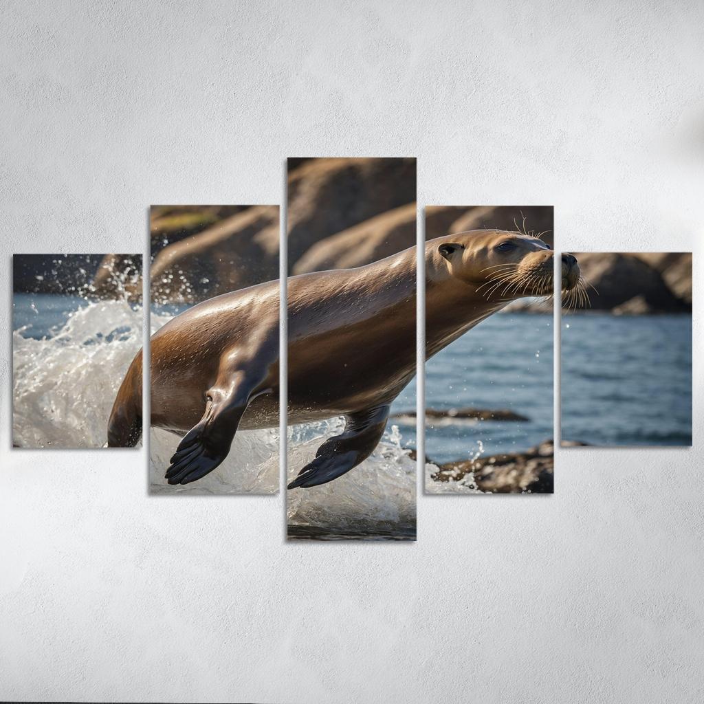 The Playful Sea Lion At A Coastal Colony Framed Paintings