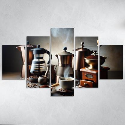 Home Brewed Coffee The Art of Crafting Perfection 5 Piece HD Canvas Wall Art-Original Frame
