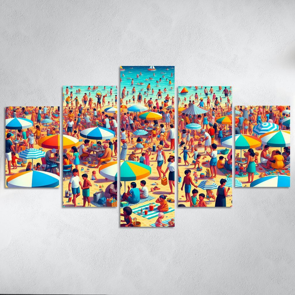 Colorful Haven Family Beach Activities Modern Paintings Frame