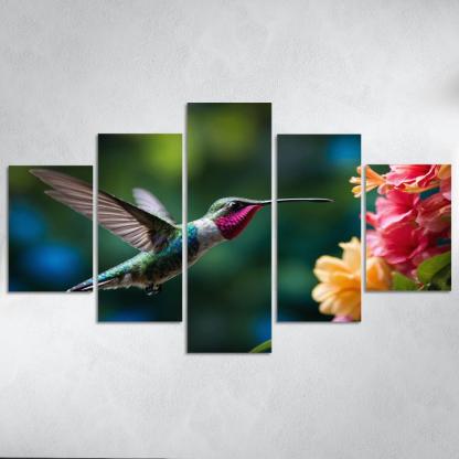 The Enchanting Hummingbird Among Tropical Flowers Framed Paintings