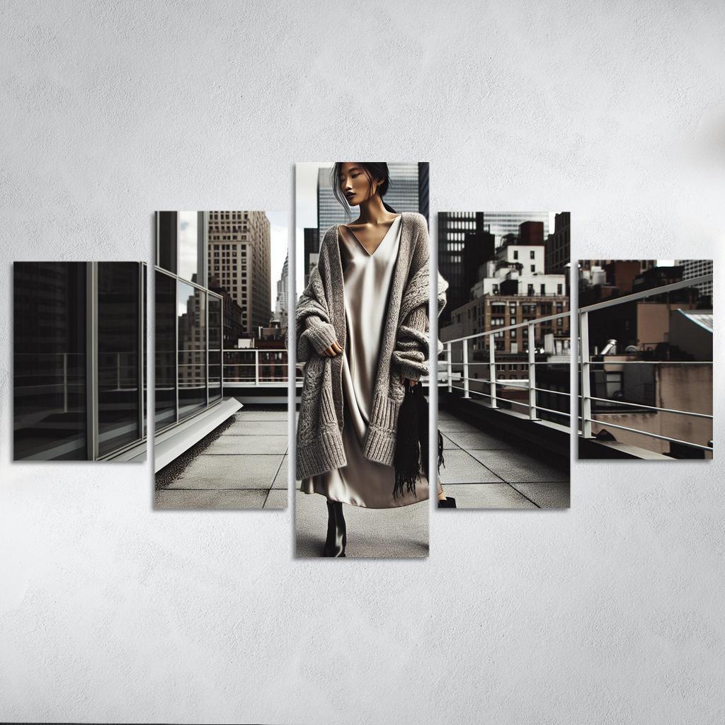 Layered Textures Combining Fabrics 5 Piece HD Canvas Wall Art-Original Frame