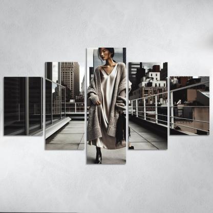 Layered Textures Combining Fabrics 5 Piece HD Canvas Wall Art-Original Frame