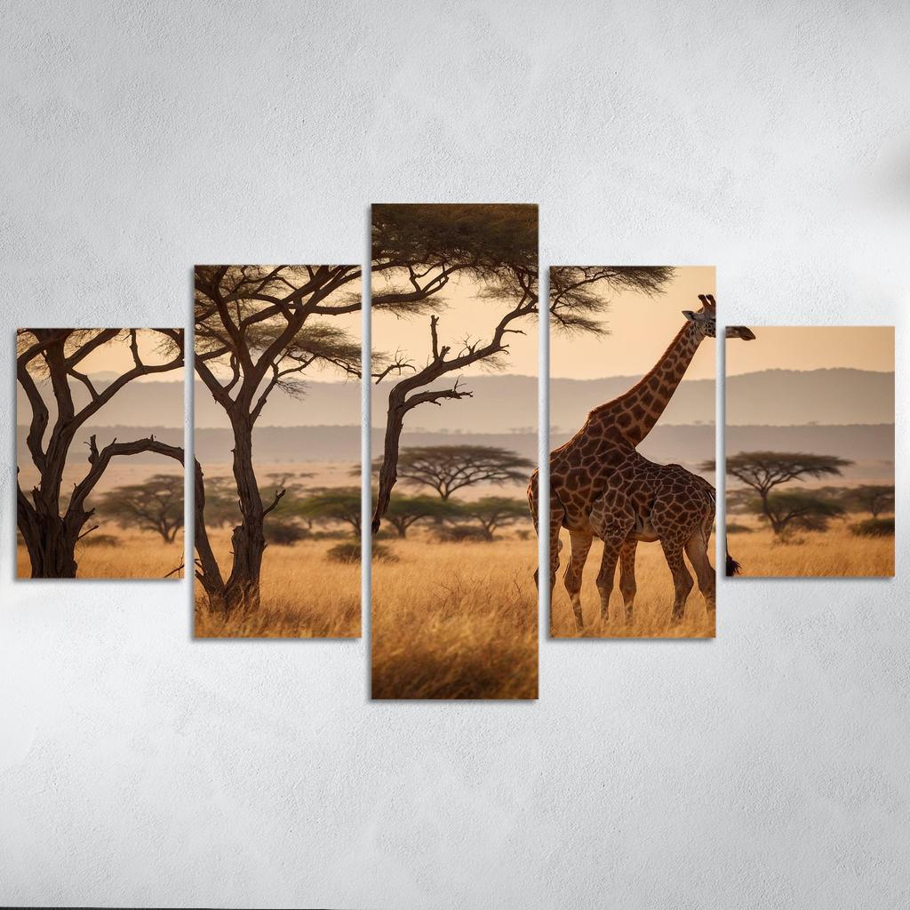 The Majestic Giraffe Grazing On Acacia Trees Framed Paintings