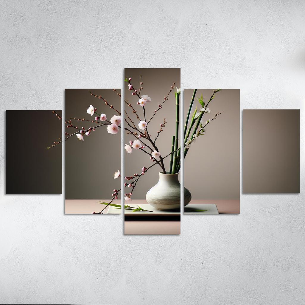 Japanese Serenity Ikebana Inspired Arrangement 5 Piece HD Canvas Wall Art-Original Frame