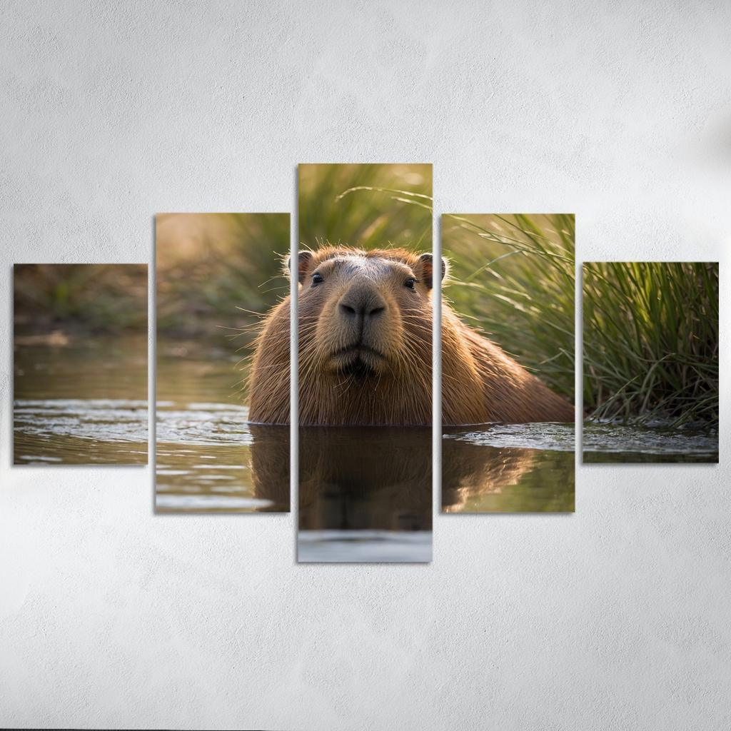 The Charming Capybara By A Waterhole Framed Paintings