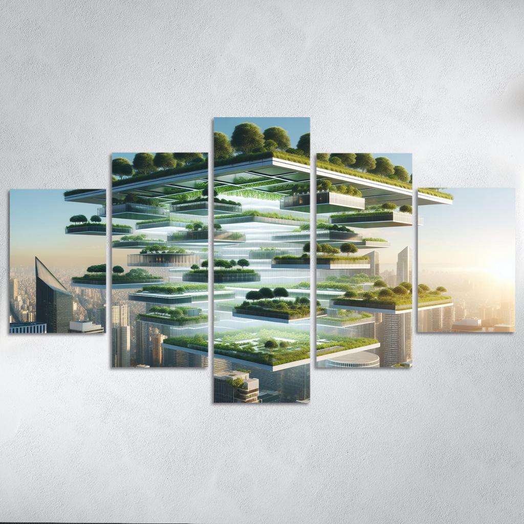 Floating Terraces 5 Piece HD Canvas Wall Art-Original Frame