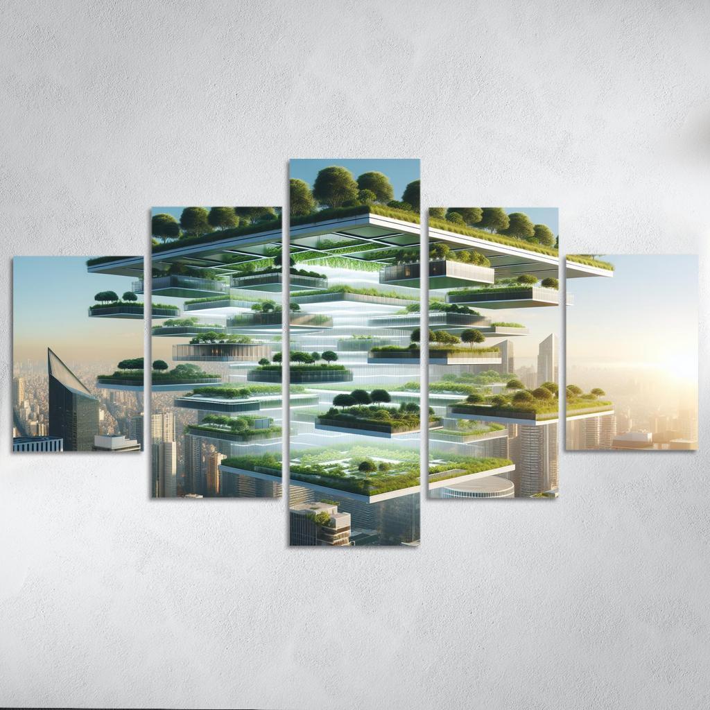 Floating Terraces 5 Piece HD Canvas Wall Art-Original Frame