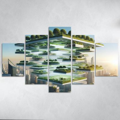 Floating Terraces 5 Piece HD Canvas Wall Art-Original Frame