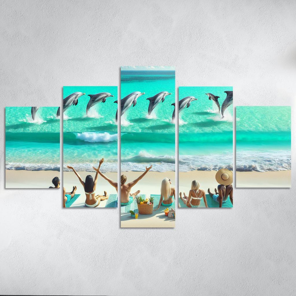 Dolphin Watch Beach A Wildlife Spectacle Canvas Paintings Frame