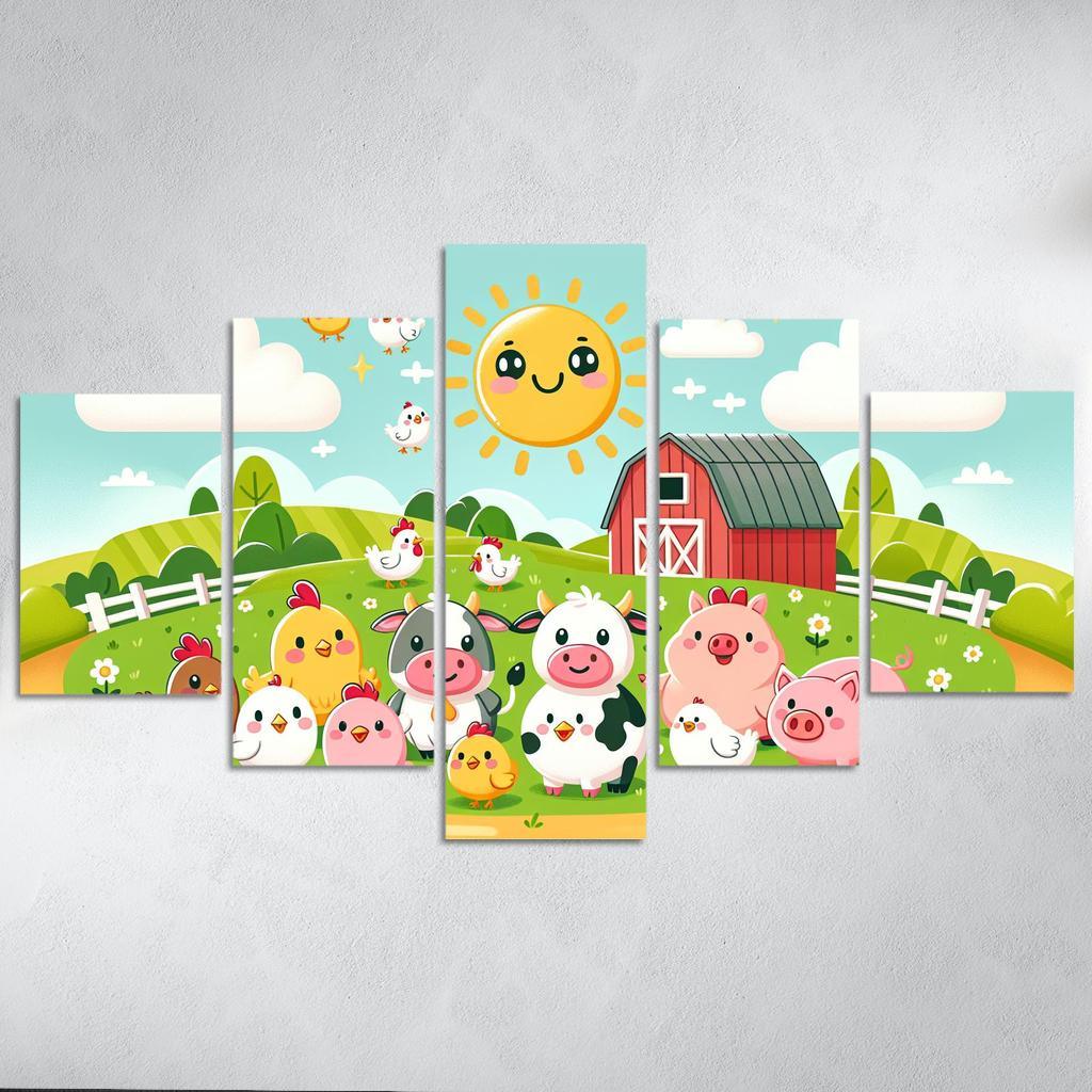 Frolicsome Farm Friends 5 Piece HD Canvas Wall Art-Original Frame
