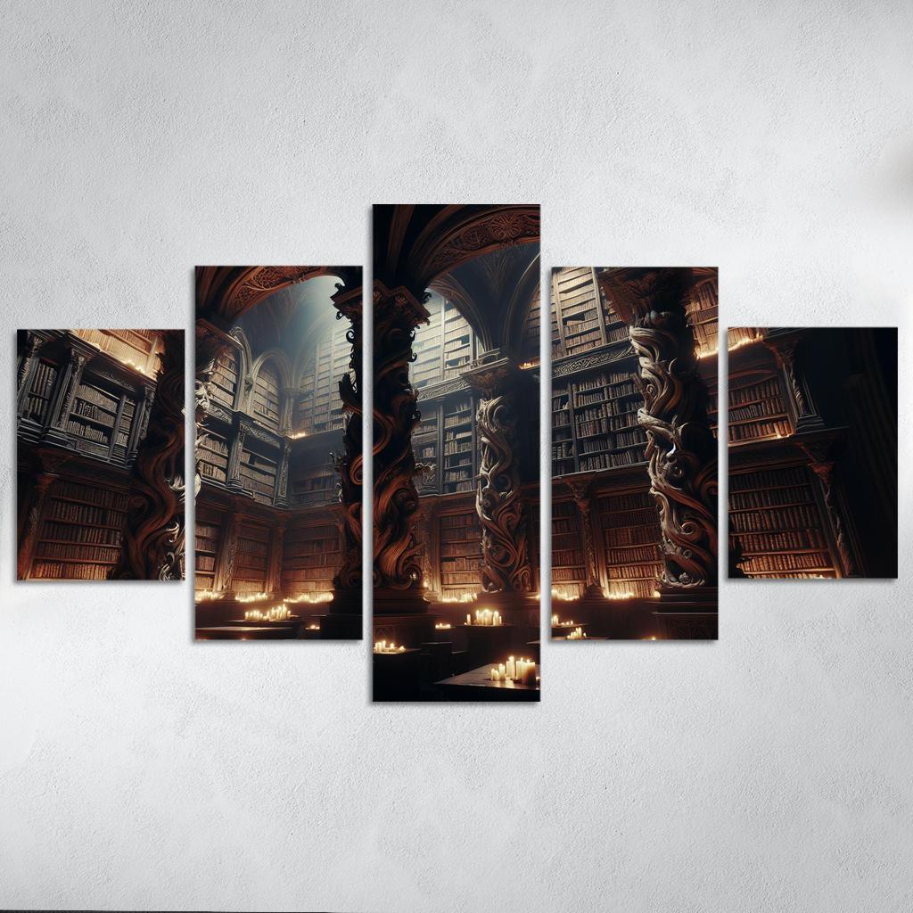 Phantom Library Enchanted Shelves of Darkness 5 Piece HD Canvas Wall Art-Original Frame