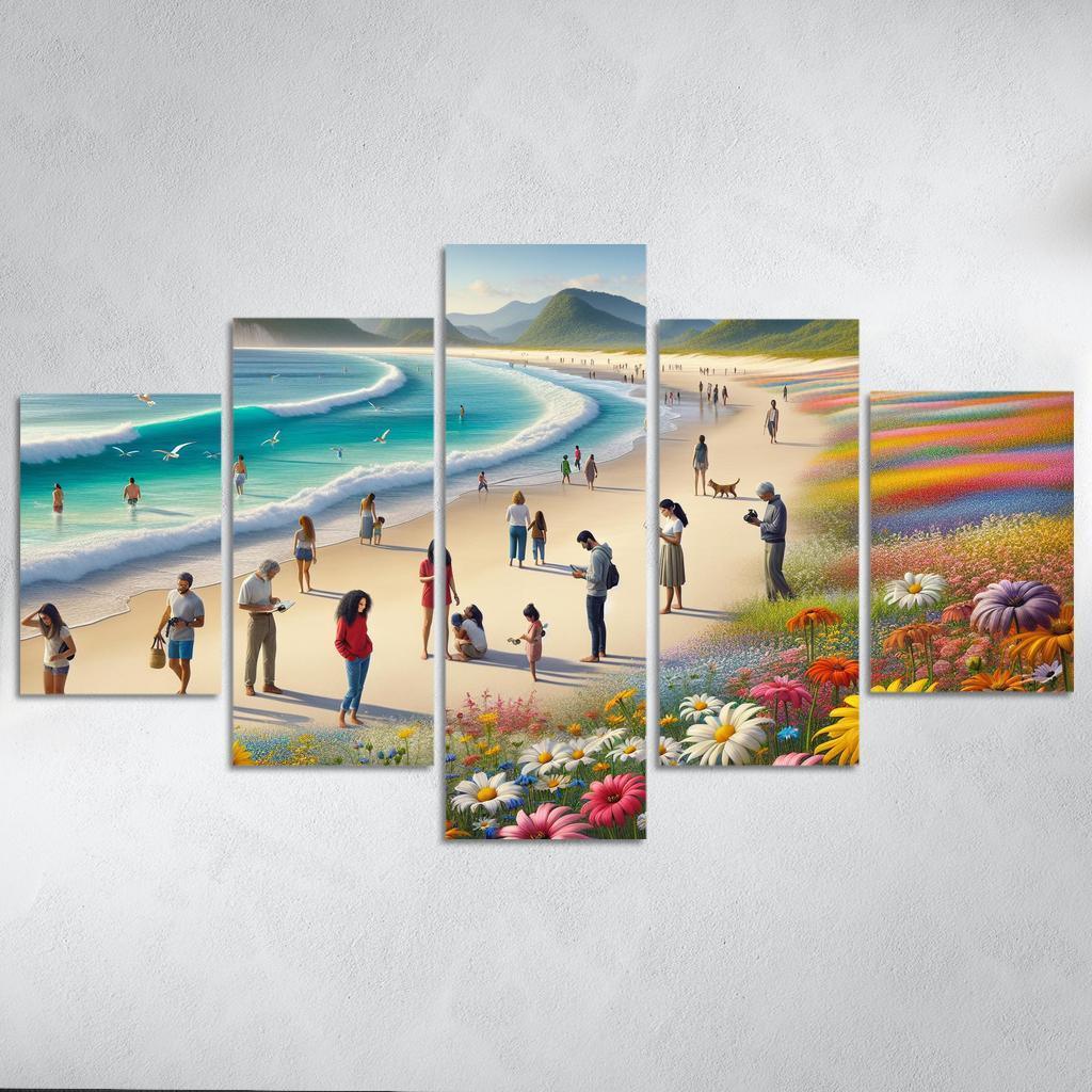 Wildflower Bay Nature's Blooming Beach Canvas Paintings Frame