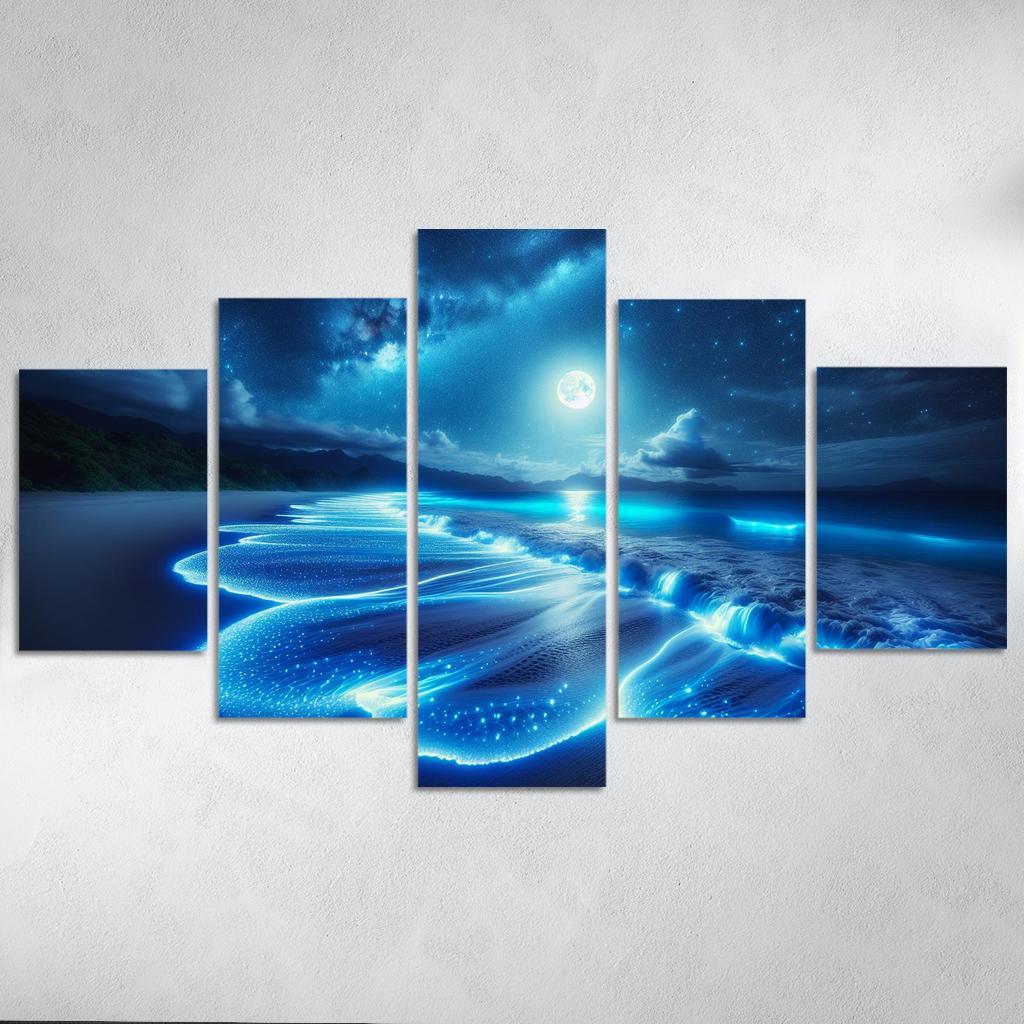 Mystic Moonlight Beach Modern Paintings Frame