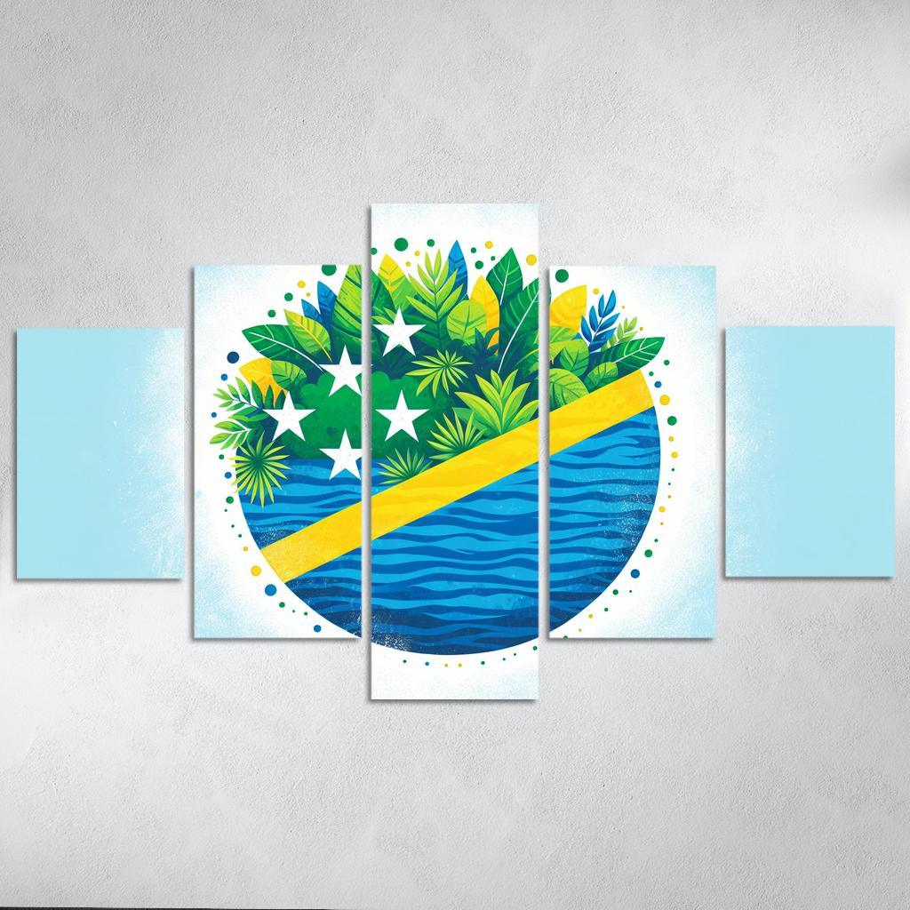Nature's Guardians The Flag of the Solomon Islands 5 Piece HD Canvas Wall Art-Original Frame