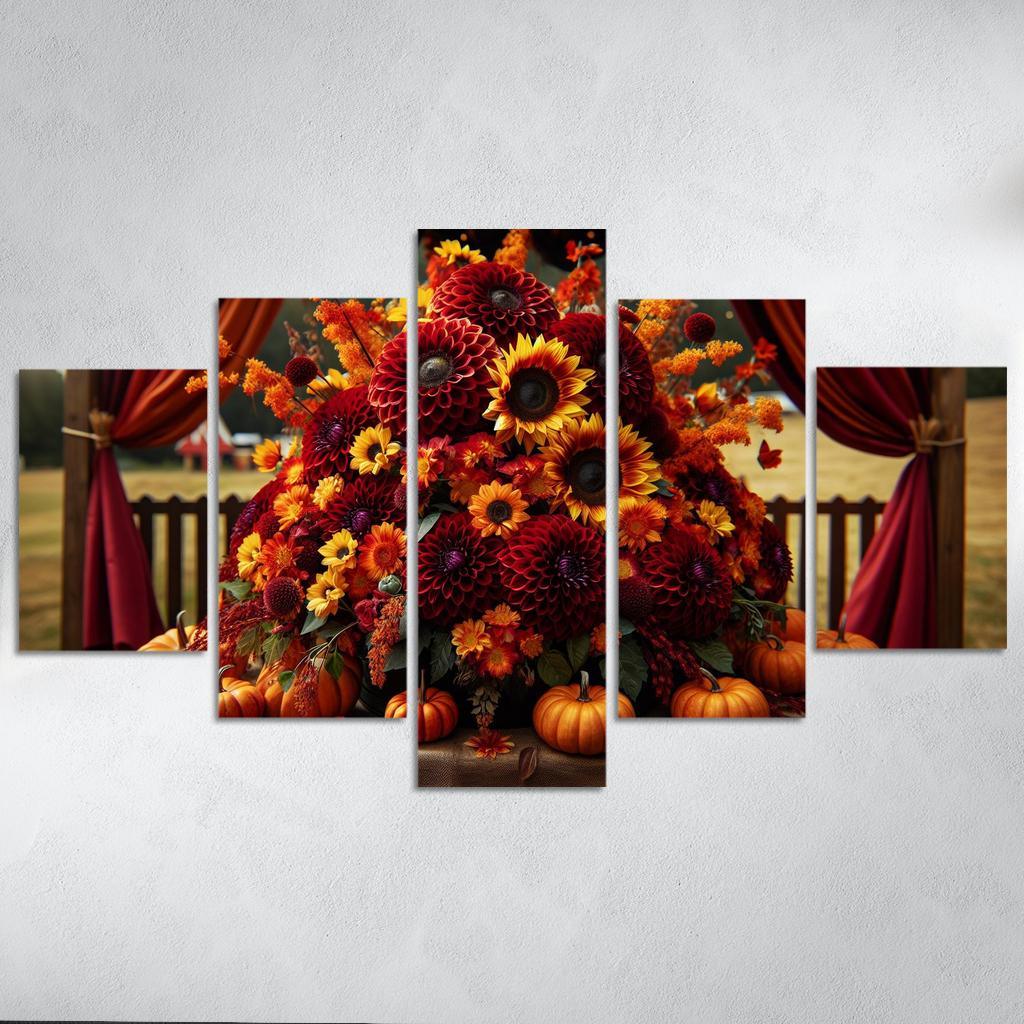Autumn's Embrace A Seasonal Floral Bounty 5 Piece HD Canvas Wall Art-Original Frame