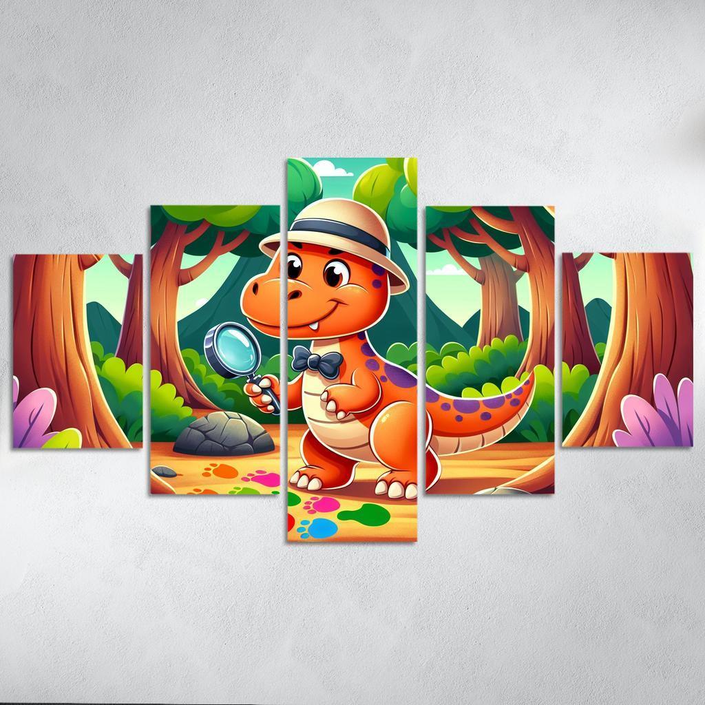 Dino Detective 5 Piece HD Canvas Wall Art-Original Frame