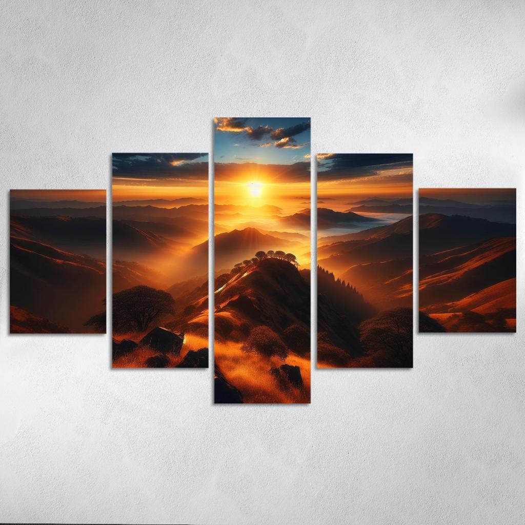 The Radiant Glow Of Sunrise Over Hilltops Custom Paintings Frame