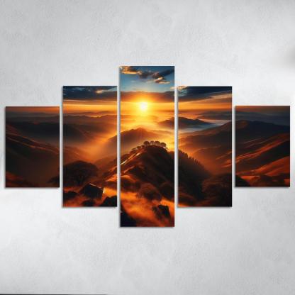 The Radiant Glow Of Sunrise Over Hilltops Custom Paintings Frame