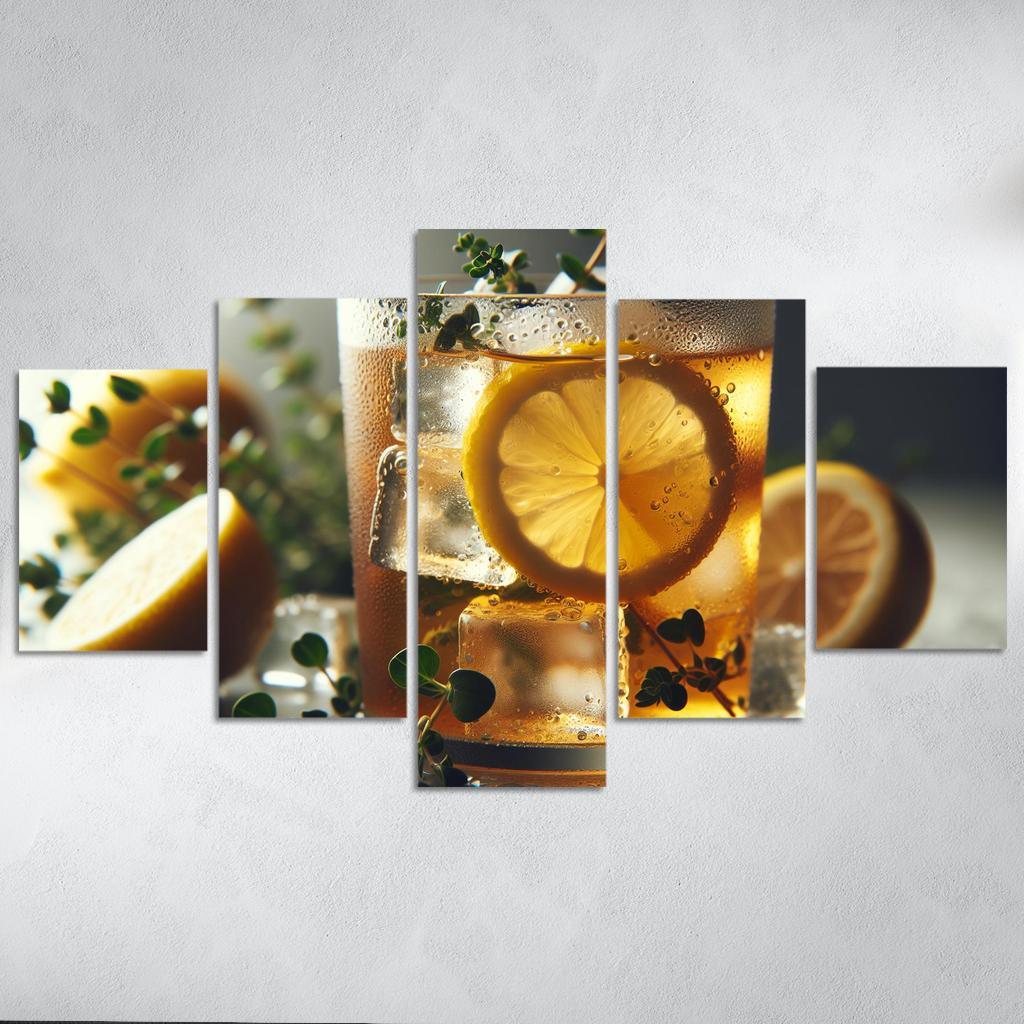 Lemon Thyme Infused Iced Tea 5 Piece HD Canvas Wall Art-Original Frame