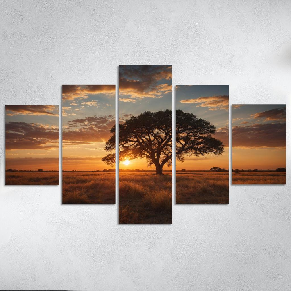 The Glowing Vistas Of Sunset Over The Plains Multi-panel Paintings