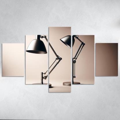 Contemporary Floor Lamp with Adjustable Shade 5 Piece HD Canvas Wall Art-Original Frame