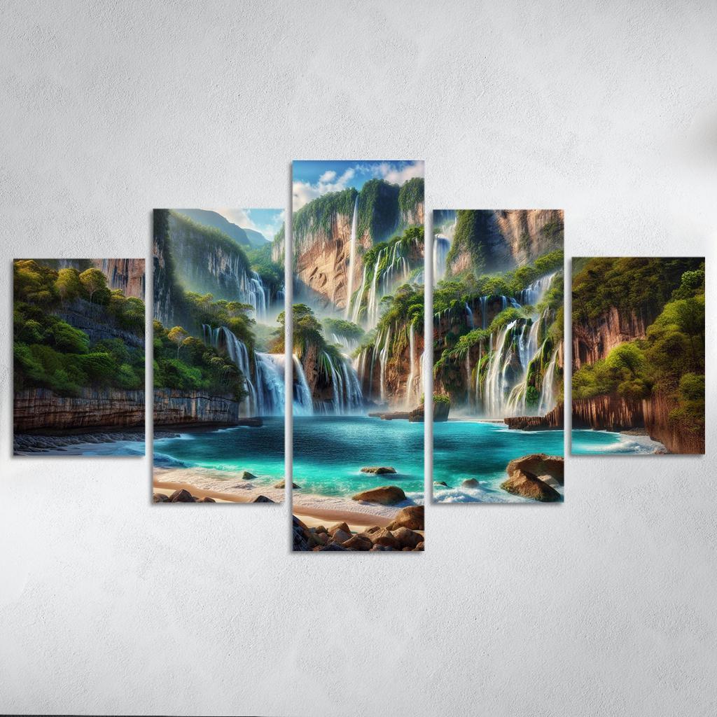 Cascading Waters Beach With Waterfalls Custom Paintings Frame